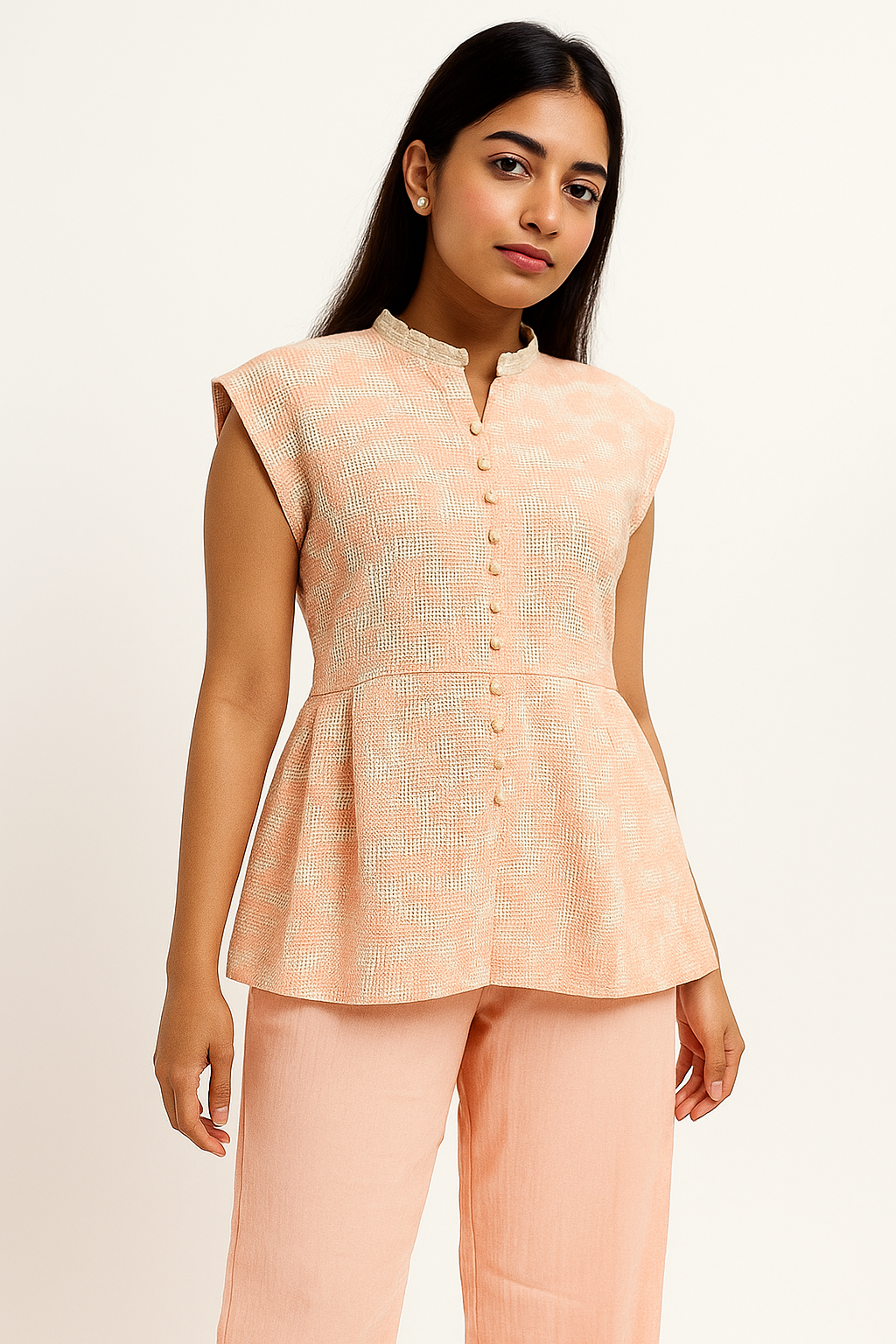 Soft Pink Peplum & Straight-Leg Pant Set