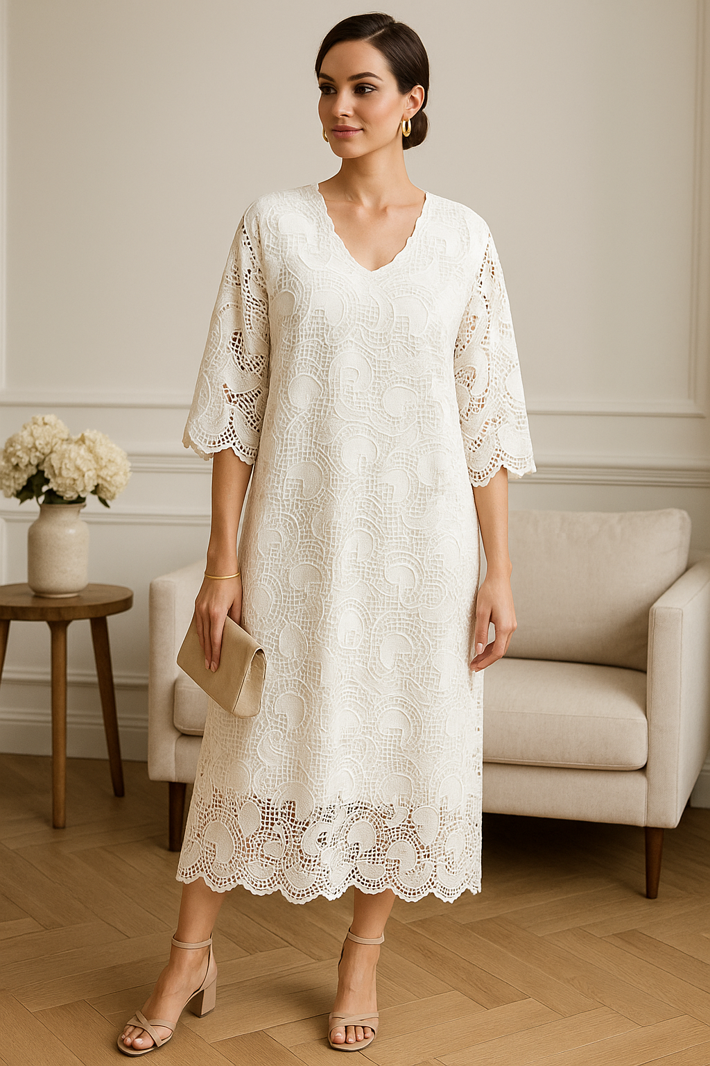 Ivory Lace Midi Dress