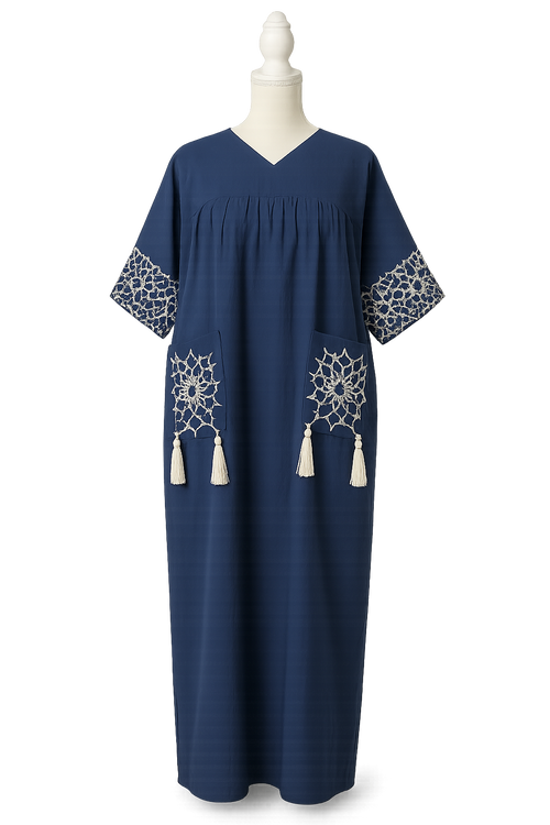 Elegant Navy Tassel Kaftan