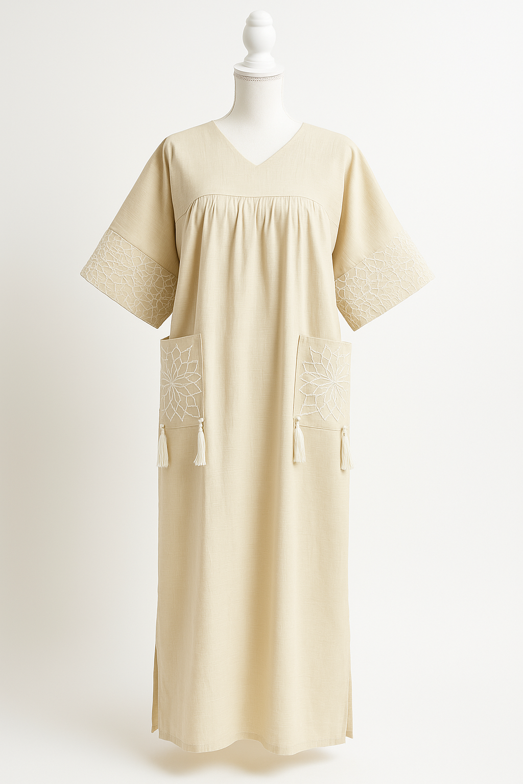 Chic Cream Embroidered Kaftan