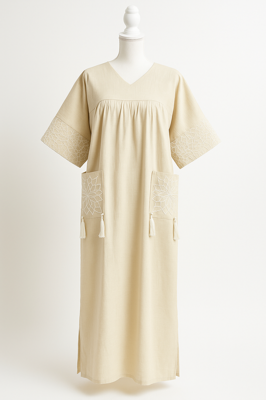 Chic Cream Embroidered Kaftan