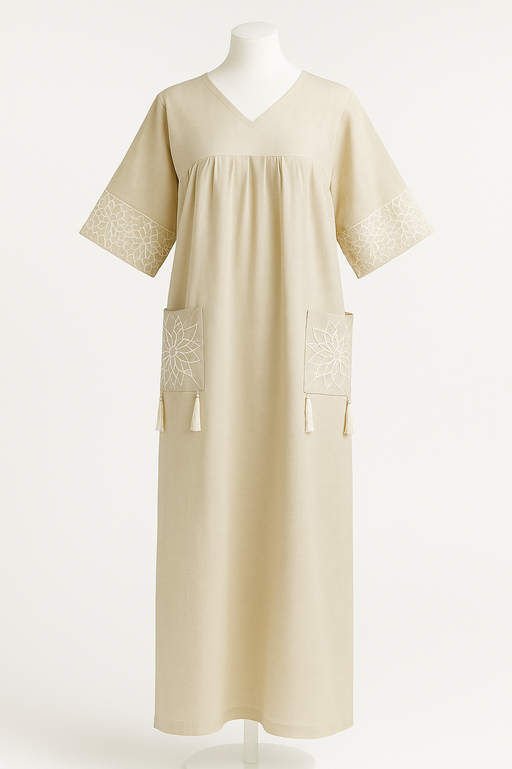 Chic Cream Embroidered Kaftan