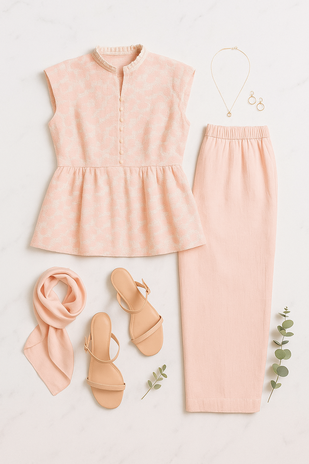 Soft Pink Peplum & Straight-Leg Pant Set