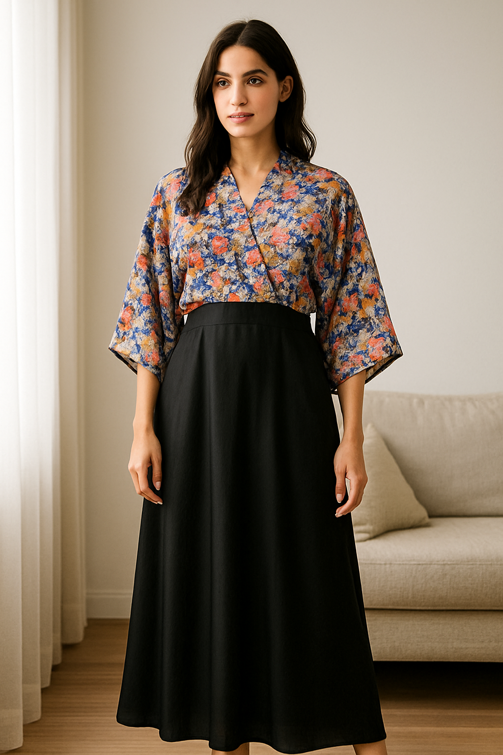 Midnight Blossom Kimono Maxi