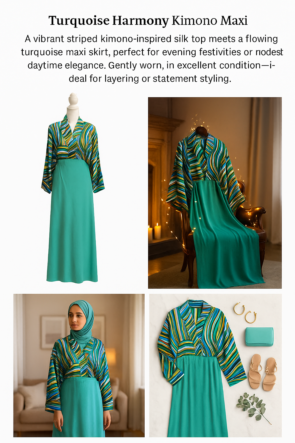 Turquoise Harmony Kimono Maxi