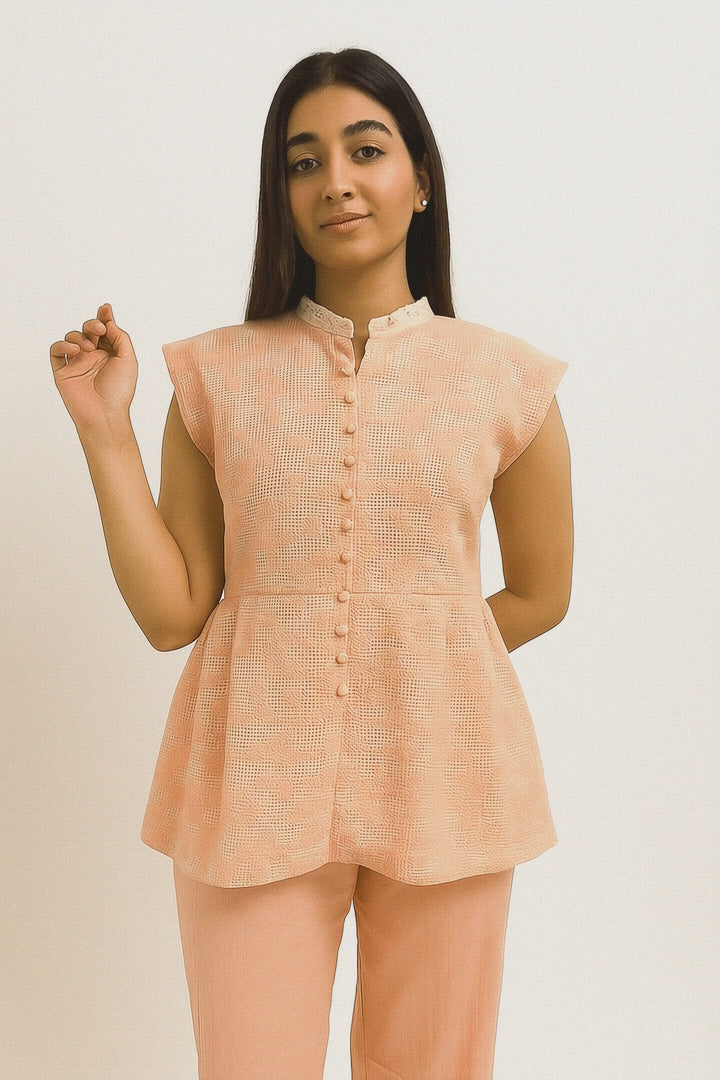 Soft Pink Peplum & Straight-Leg Pant Set